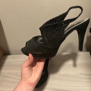 Impo Black Peep-Toe Slingback Heels